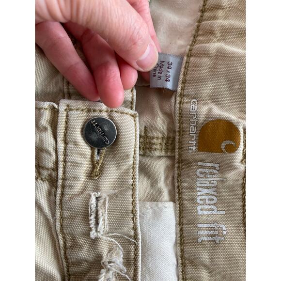 Carhartt Men's 34X34 Light Tan Relaxed Fit Distressed Cargo Utility Work Pants - Picture 8 of 10